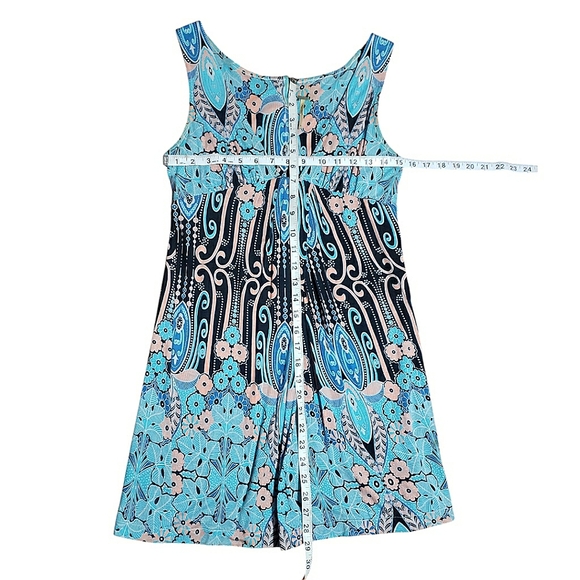 Free People Floral Boho Button Up Back Sleeveless Stretch Blue Mini Dress Size 6 - Picture 16 of 16
